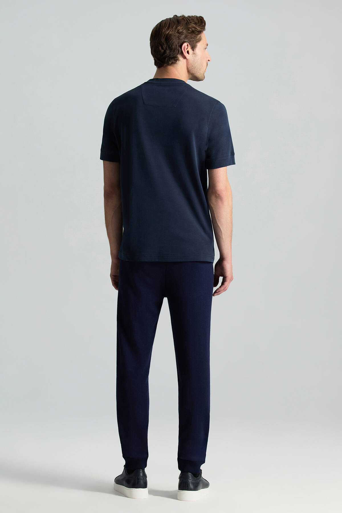 Saf Pamuk Bisiklet Yaka Lacivert Basic T-Shirt