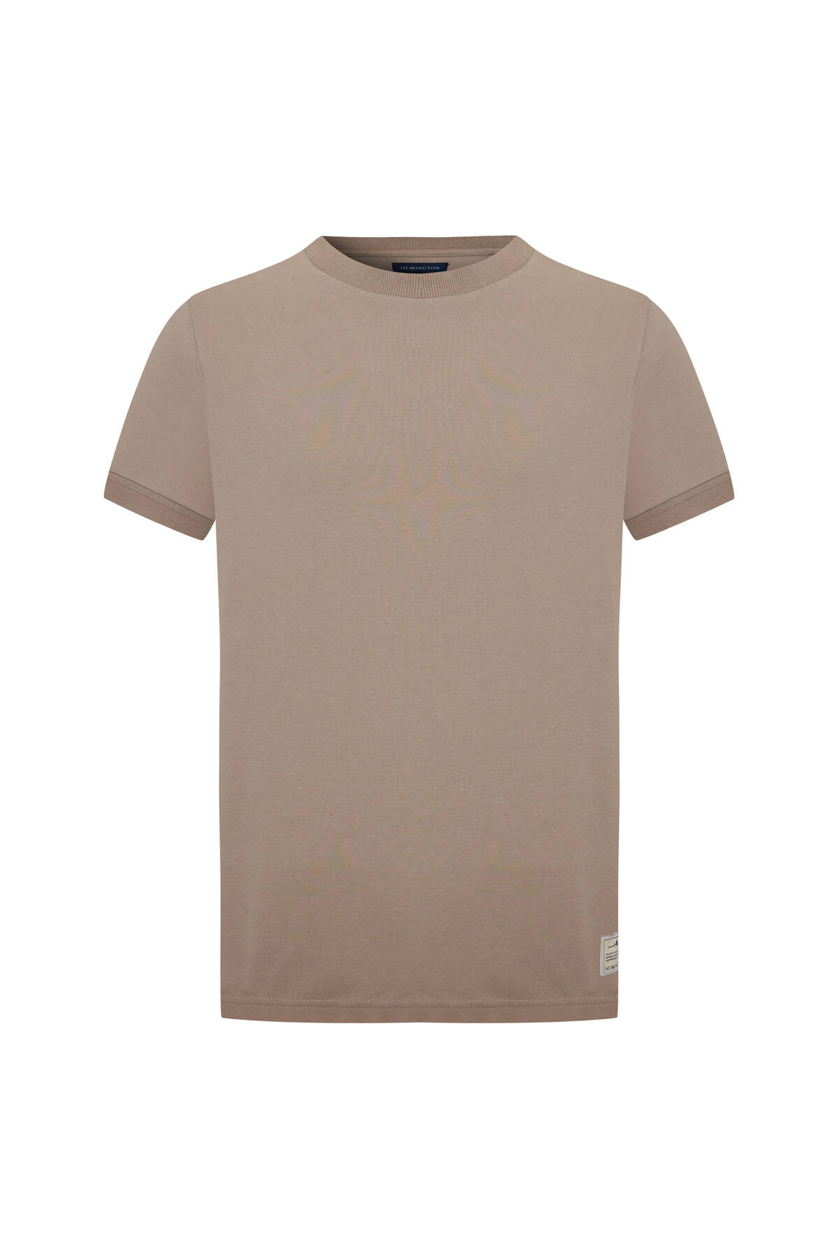 Saf Pamuk Bisiklet Yaka Vizon Rengi Basic T-Shirt