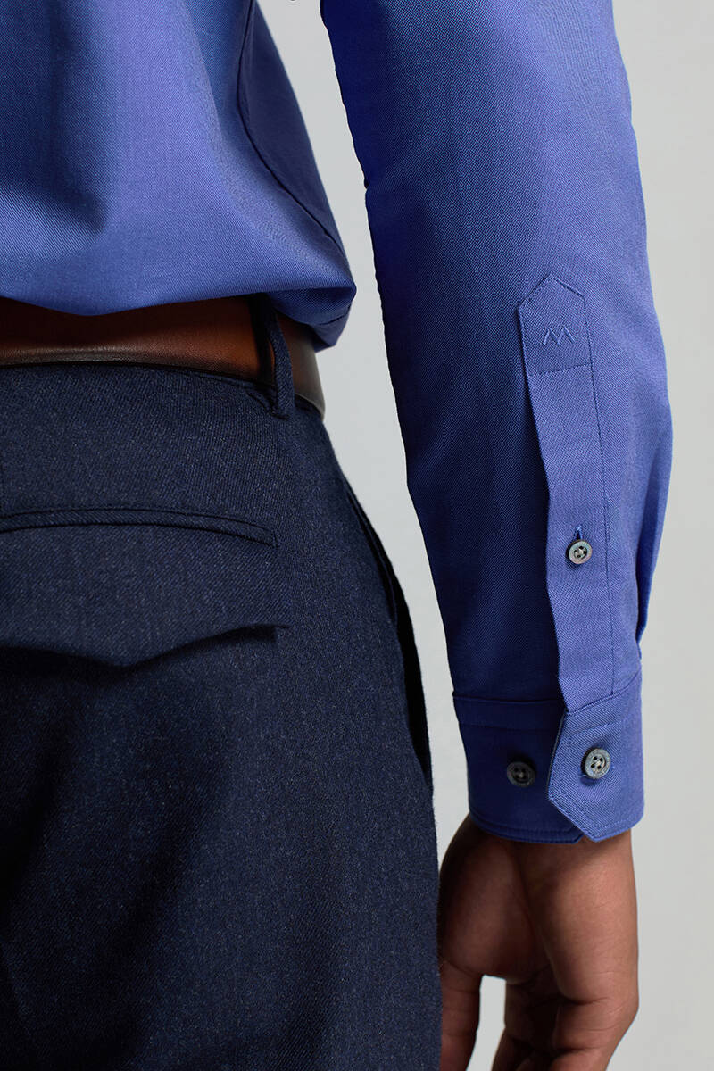 Saf Pamuk Düğmeli Koyu Mavi Oxford Gömlek