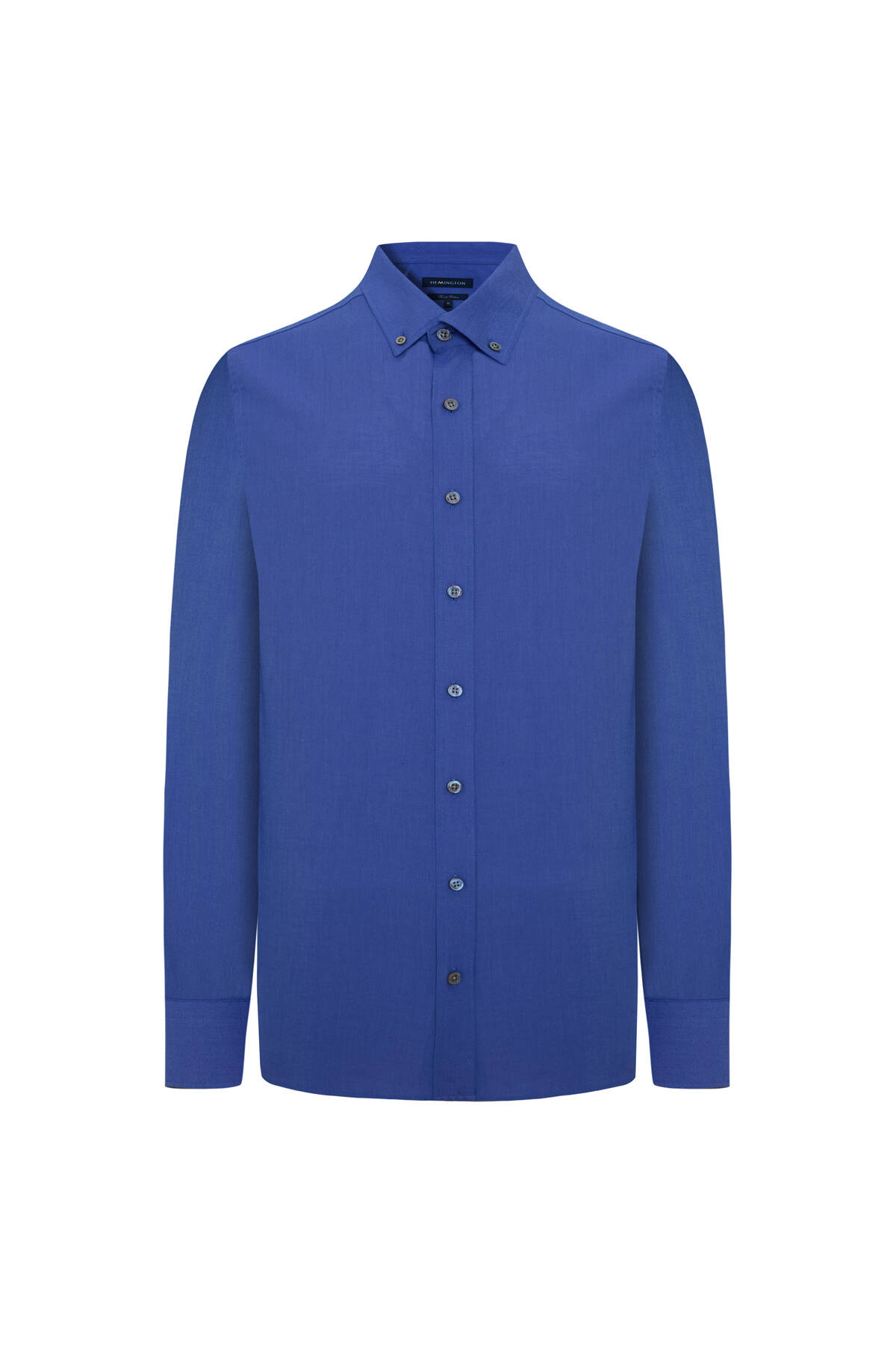 Saf Pamuk Düğmeli Koyu Mavi Oxford Gömlek