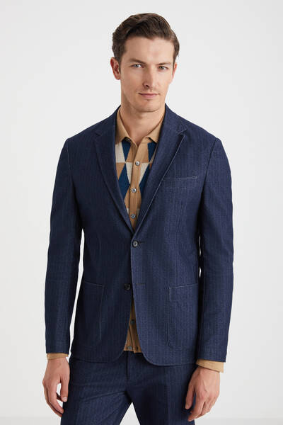 Saf Pamuk Lacivert Blazer Ceket - Hemington