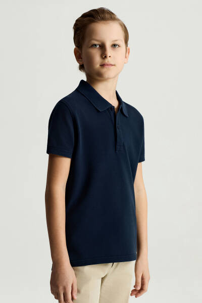 Saf Pamuk Lacivert Polo Yaka Çocuk T-Shirt