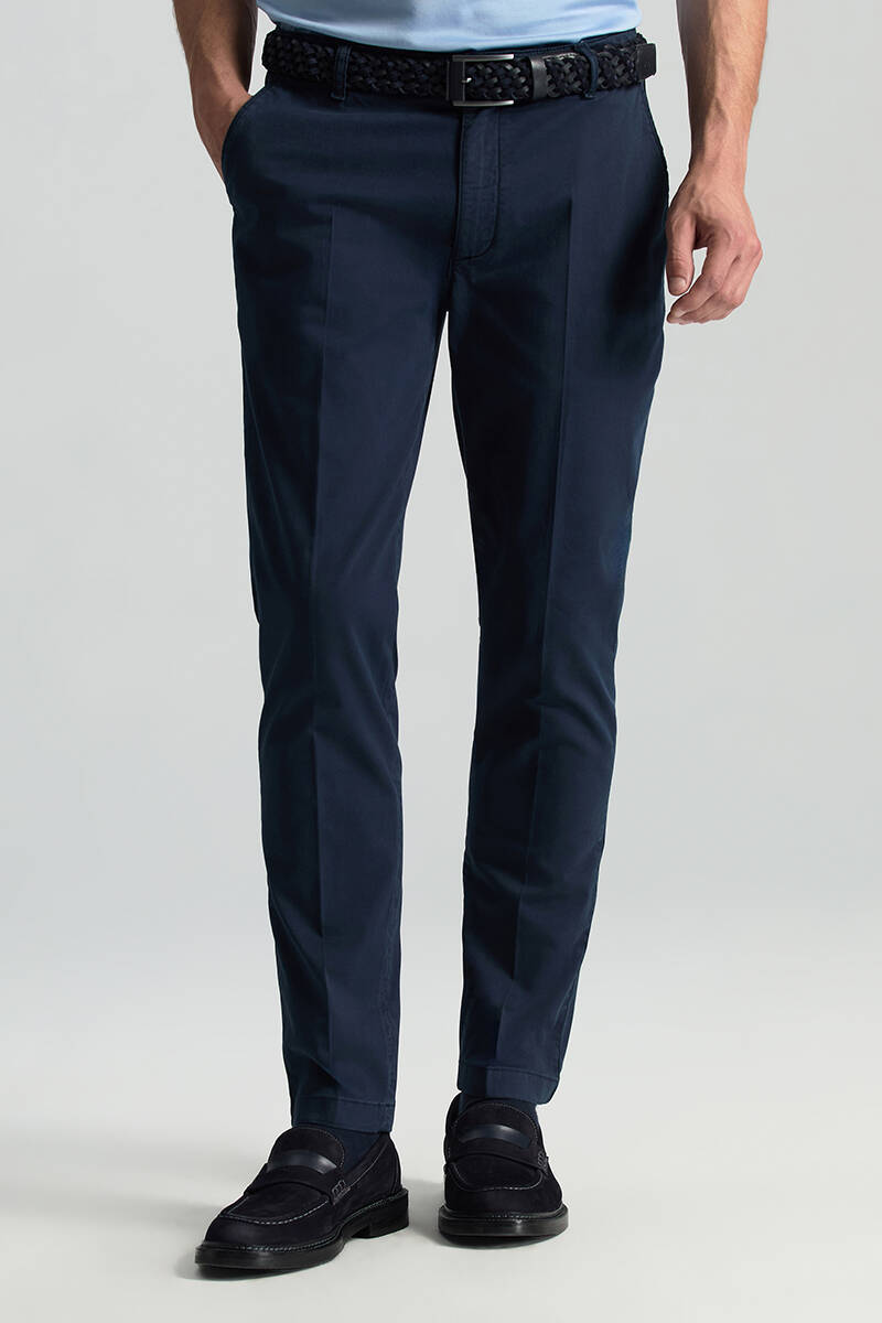 Saf Pamuk Lacivert Regular Fit Chino Pantolon