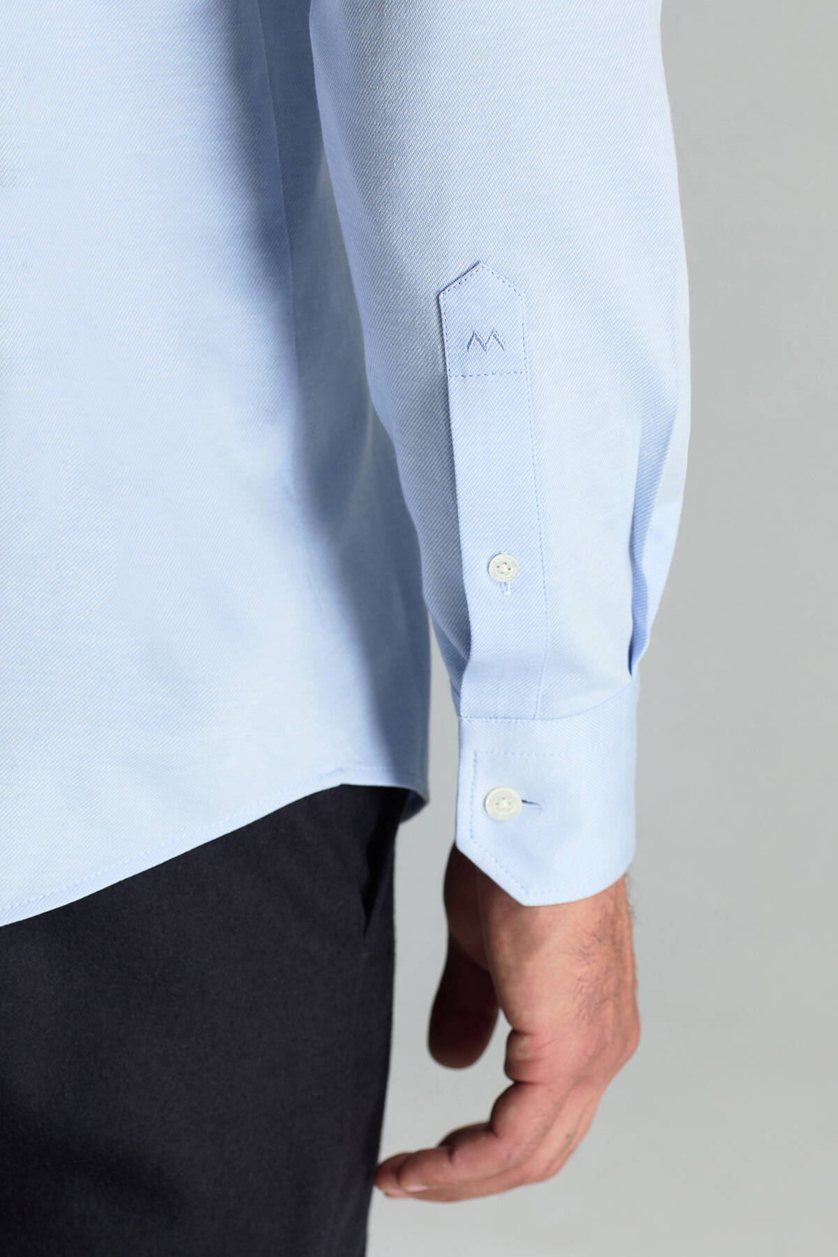 Gizli Düğme Pamuk Mavi Gömlek