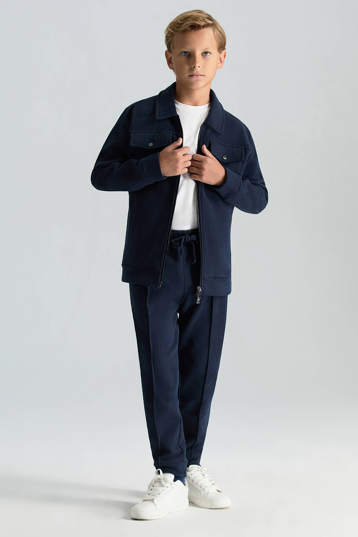Saf Pamuk Metal Düğmeli Lacivert Spor Çocuk Ceket