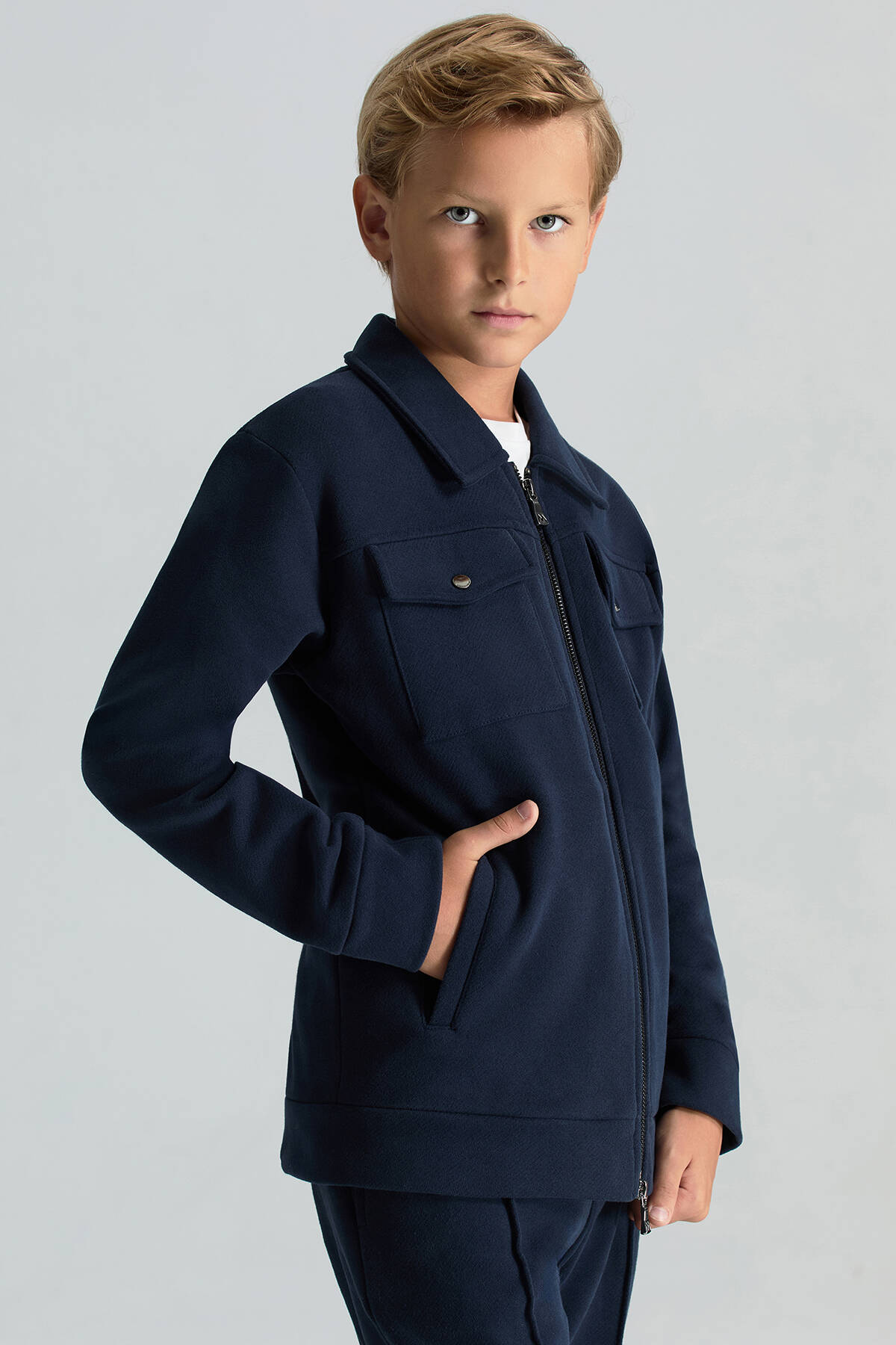 Saf Pamuk Metal Düğmeli Lacivert Spor Çocuk Ceket