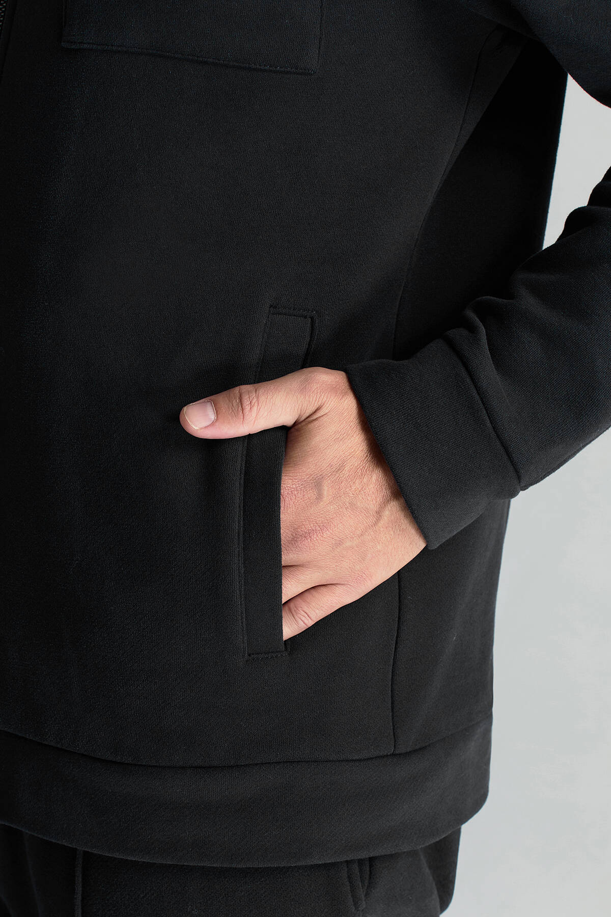 Saf Pamuk Metal Düğmeli Siyah Spor Ceket