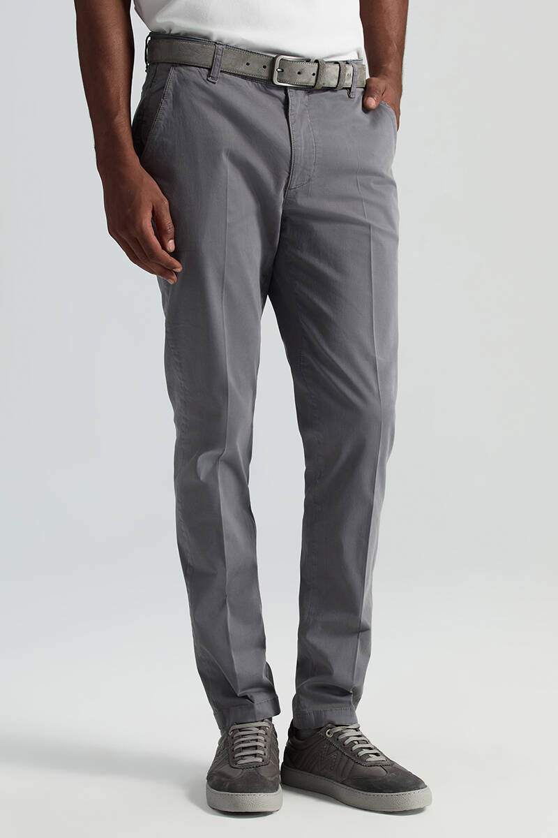 Saf Pamuk Orta Gri Regular Fit Chino Pantolon