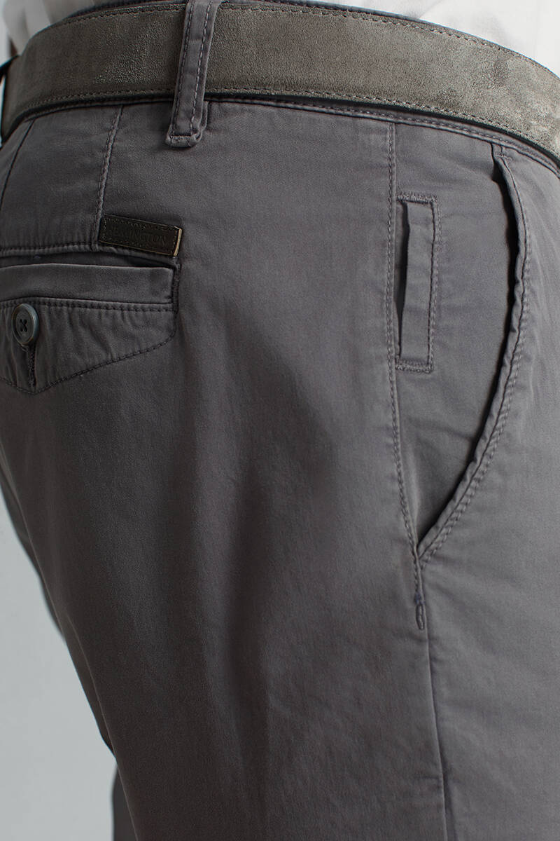 Saf Pamuk Orta Gri Regular Fit Chino Pantolon