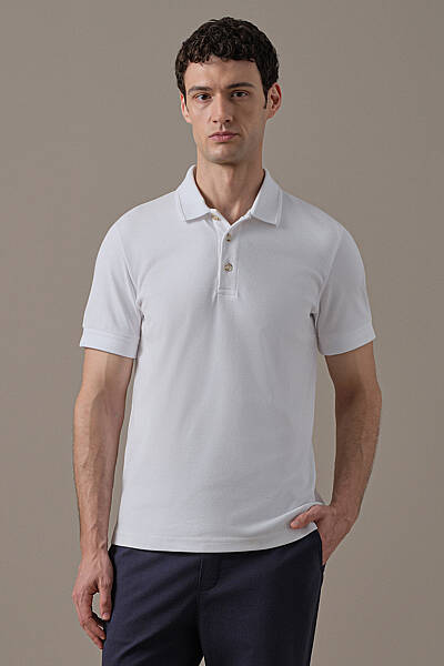Saf Pamuk Polo Yaka Beyaz T-Shirt