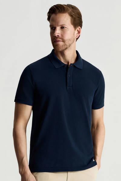 Saf Pamuk Lacivert Polo Yaka T-Shirt
