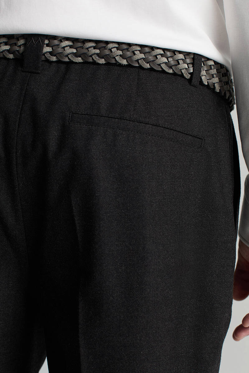 Saf Yün Bağcık Detaylı Antrasit Chino Jogger Pantolon