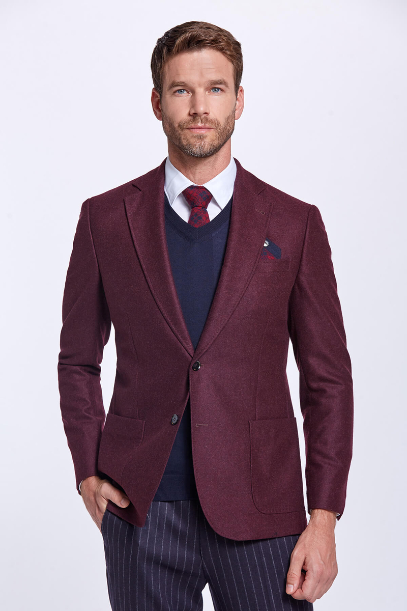 Hemington Saf Yün Bordo Blazer Ceket. 1