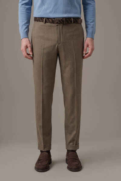 Saf Yün Tütün Rengi Chino Jogger Pantolon