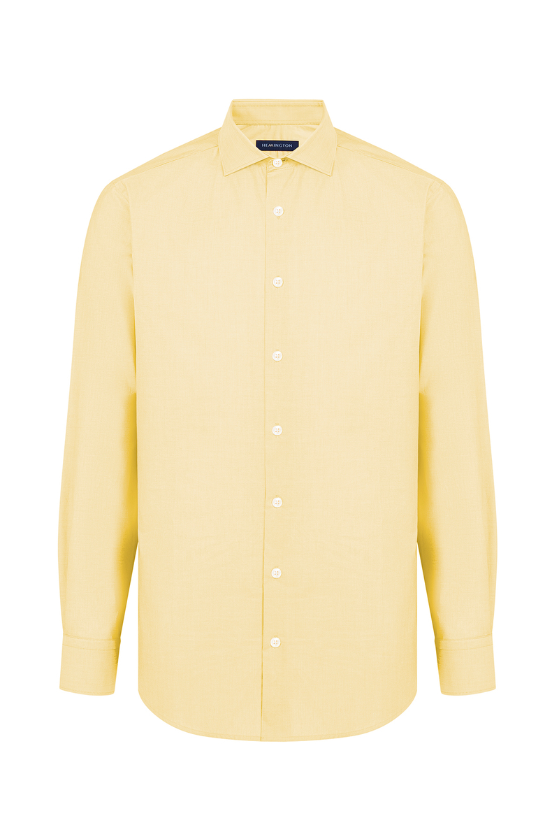 Hemington Sarı Saf Keten Gömlek. 3