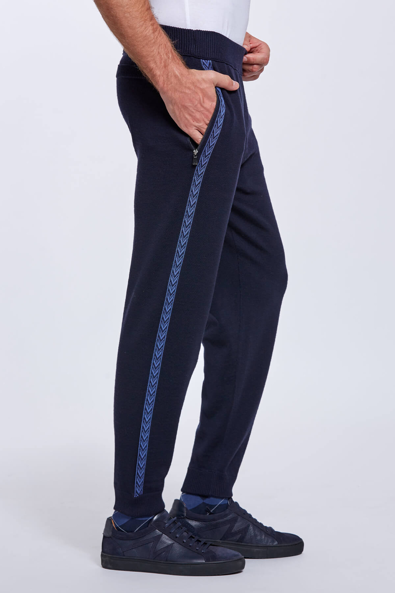 Hemington Şerit Detaylı Lacivert Merino Yün Triko Pantolon. 3 Hemington Şerit Detaylı Lacivert Merino Yün Triko Pantolon. 3
