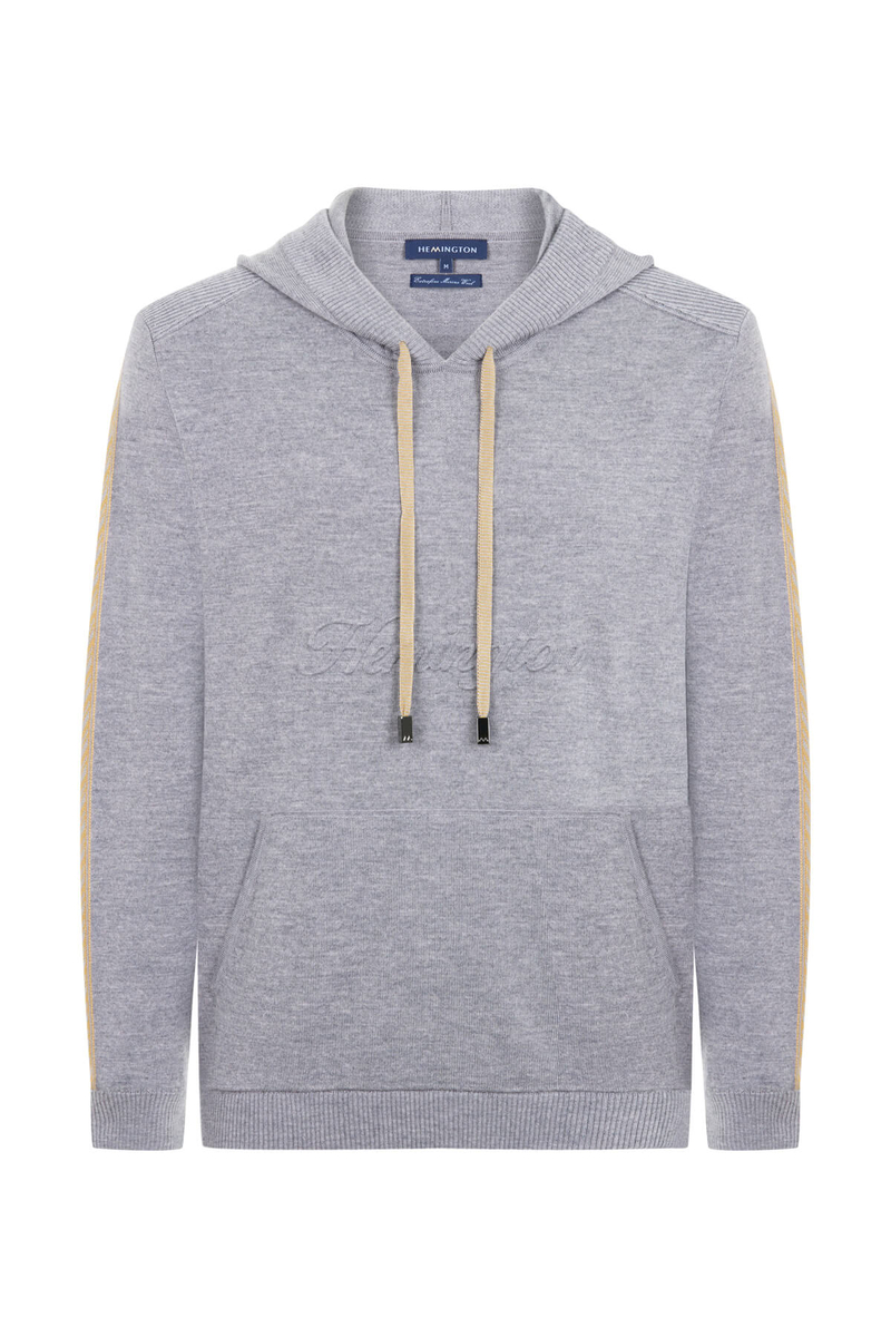 Hemington Şerit Detaylı Logolu Kapüşonlu Gri Triko Hoody. 8 Hemington Şerit Detaylı Logolu Kapüşonlu Gri Triko Hoody. 8