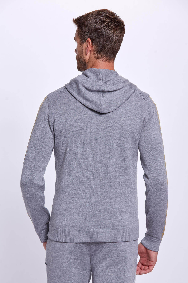 Hemington Şerit Detaylı Logolu Kapüşonlu Gri Triko Hoody. 4 Hemington Şerit Detaylı Logolu Kapüşonlu Gri Triko Hoody. 4