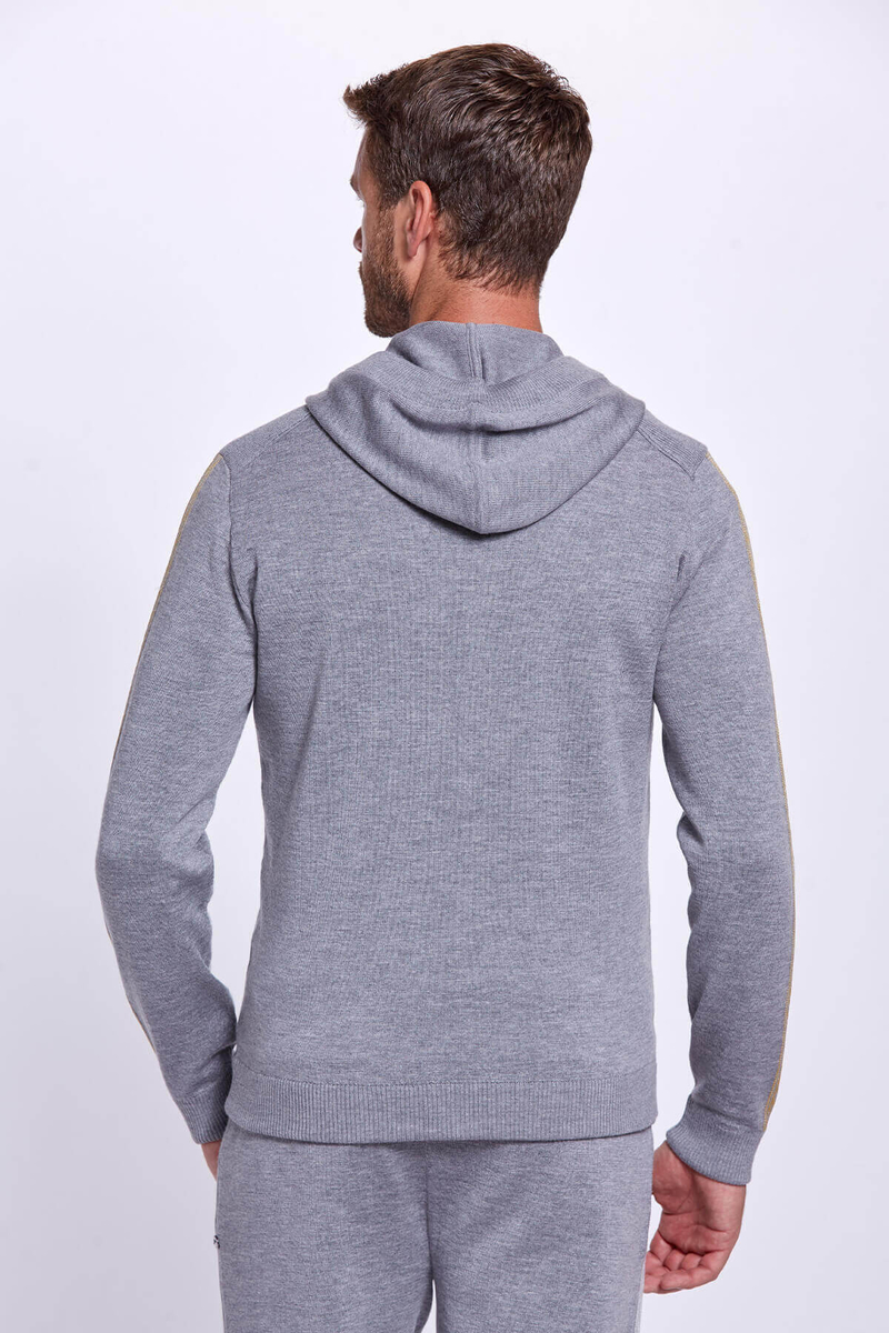 Hemington Şerit Detaylı Logolu Kapüşonlu Gri Triko Hoody. 4