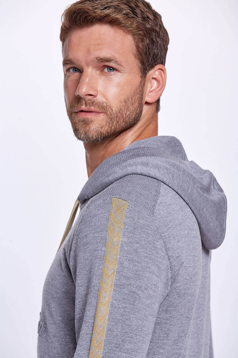 Hemington Şerit Detaylı Logolu Kapüşonlu Gri Triko Hoody. 6 Hemington Şerit Detaylı Logolu Kapüşonlu Gri Triko Hoody. 6