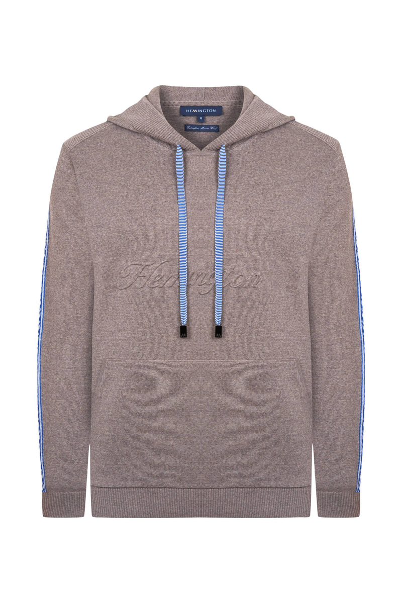 Hemington Şerit Detaylı Logolu Kapüşonlu Kum Rengi Triko Hoody. 8 Hemington Şerit Detaylı Logolu Kapüşonlu Kum Rengi Triko Hoody. 8