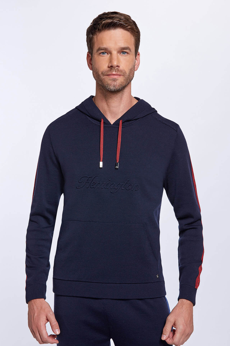 Hemington Şerit Detaylı Logolu Kapüşonlu Lacivert Triko Hoody. 1 Hemington Şerit Detaylı Logolu Kapüşonlu Lacivert Triko Hoody. 1