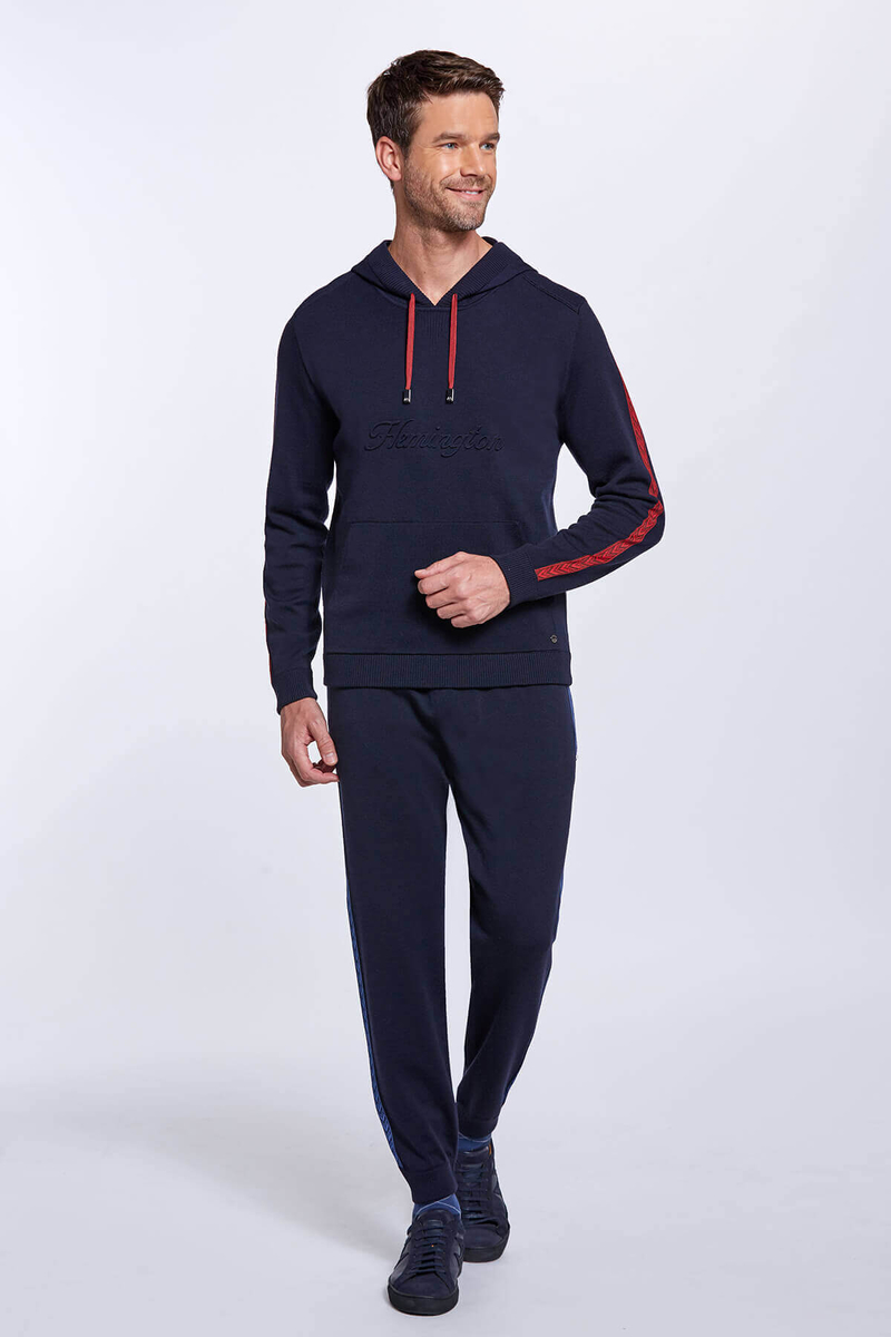 Hemington Şerit Detaylı Logolu Kapüşonlu Lacivert Triko Hoody. 2 Hemington Şerit Detaylı Logolu Kapüşonlu Lacivert Triko Hoody. 2
