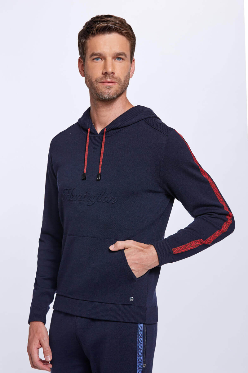 Hemington Şerit Detaylı Logolu Kapüşonlu Lacivert Triko Hoody. 3 Hemington Şerit Detaylı Logolu Kapüşonlu Lacivert Triko Hoody. 3