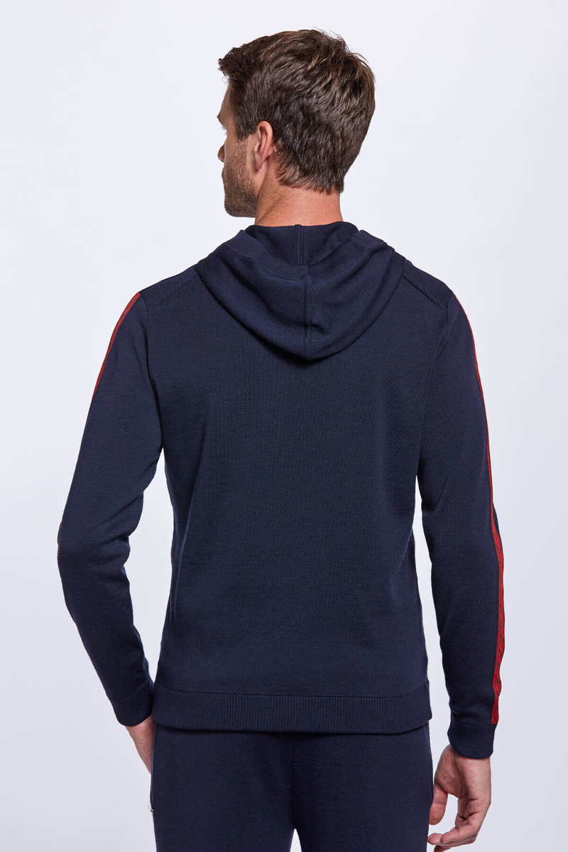 Hemington Şerit Detaylı Logolu Kapüşonlu Lacivert Triko Hoody. 4