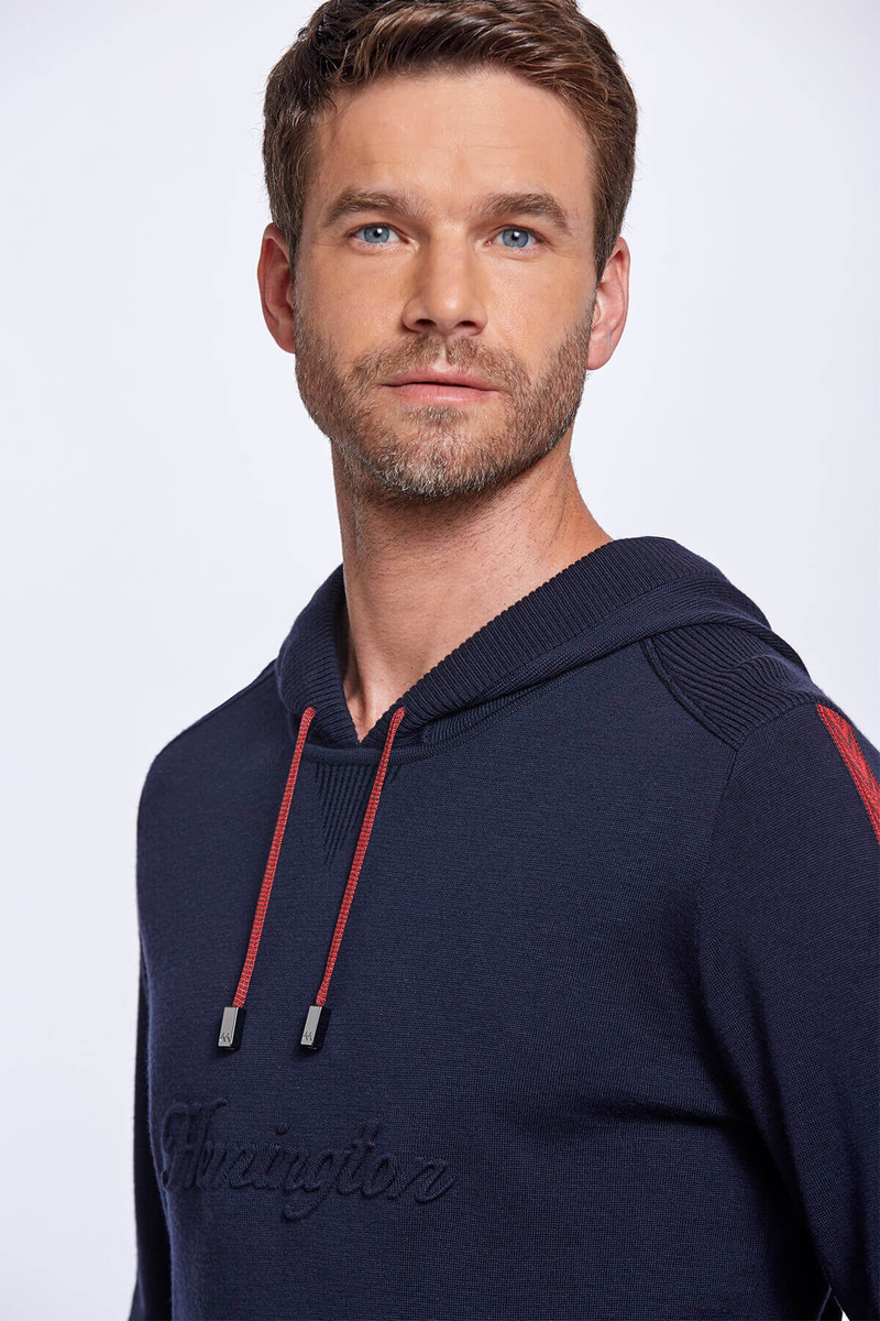 Hemington Şerit Detaylı Logolu Kapüşonlu Lacivert Triko Hoody. 5 Hemington Şerit Detaylı Logolu Kapüşonlu Lacivert Triko Hoody. 5