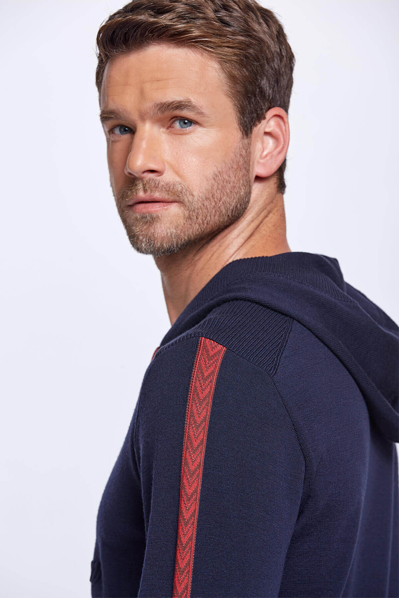 Hemington Şerit Detaylı Logolu Kapüşonlu Lacivert Triko Hoody. 6 Hemington Şerit Detaylı Logolu Kapüşonlu Lacivert Triko Hoody. 6