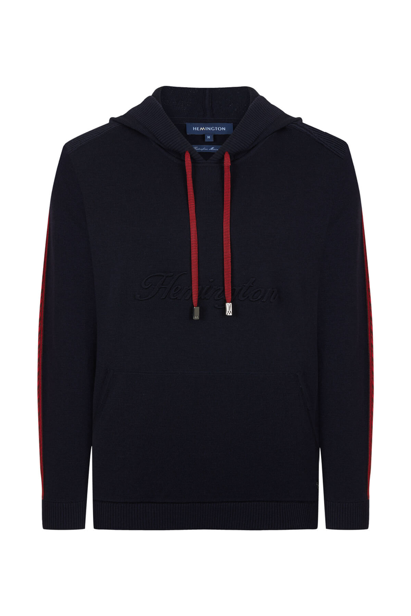 Hemington Şerit Detaylı Logolu Kapüşonlu Lacivert Triko Hoody. 8 Hemington Şerit Detaylı Logolu Kapüşonlu Lacivert Triko Hoody. 8