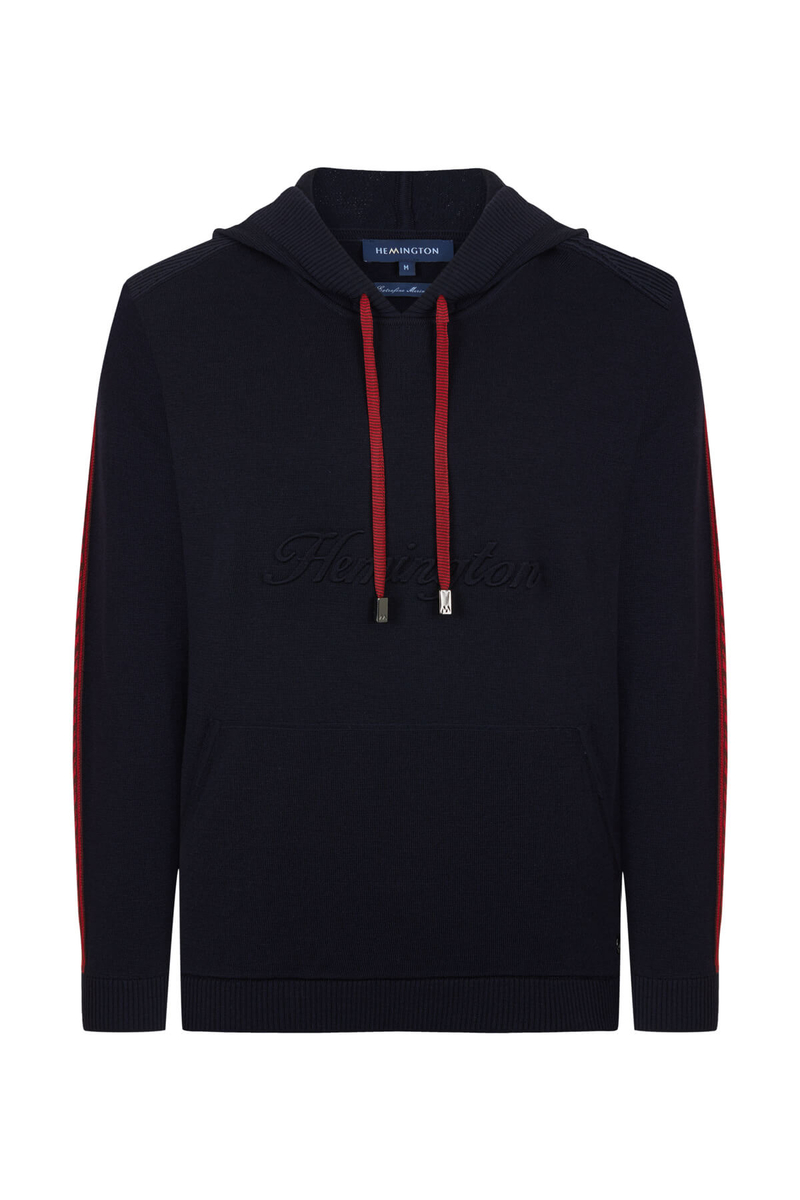 Hemington Şerit Detaylı Logolu Kapüşonlu Lacivert Triko Hoody. 8