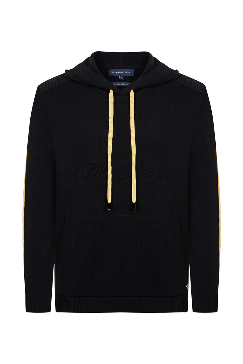 Hemington Şerit Detaylı Logolu Kapüşonlu Siyah Triko Hoody. 8 Hemington Şerit Detaylı Logolu Kapüşonlu Siyah Triko Hoody. 8