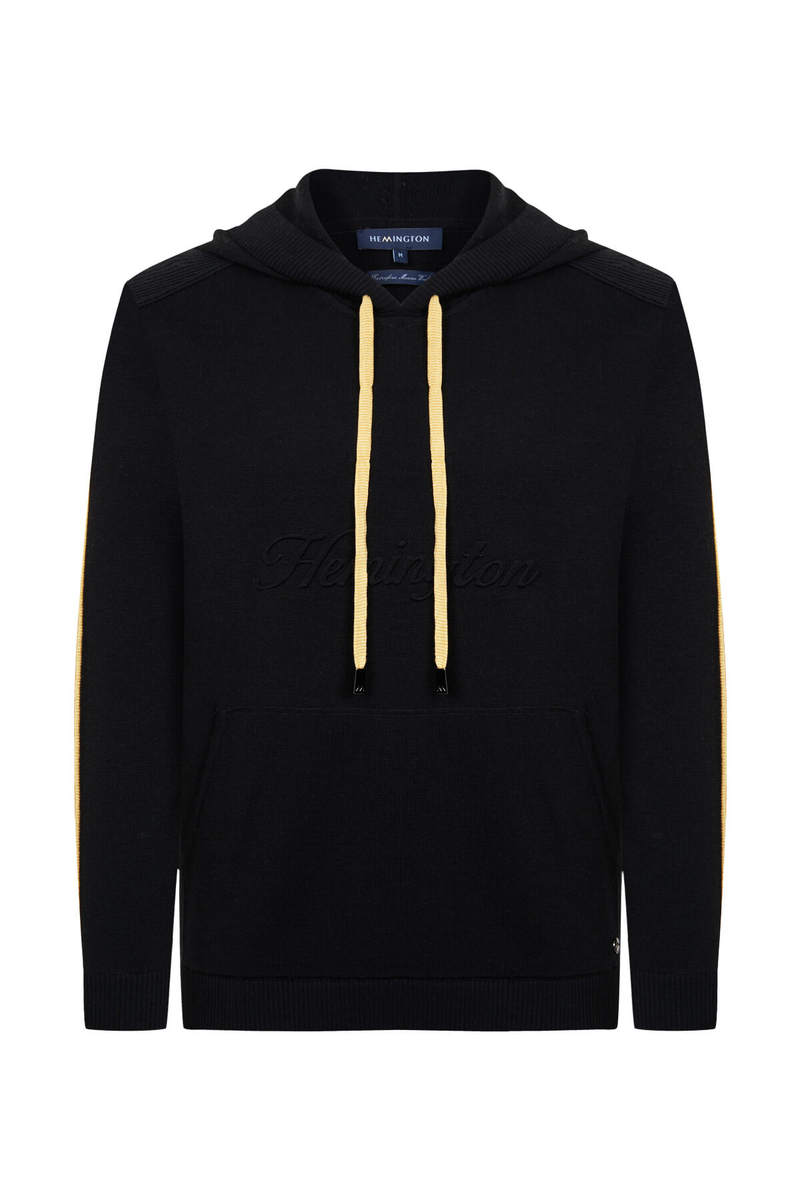 Hemington Şerit Detaylı Logolu Kapüşonlu Siyah Triko Hoody. 8