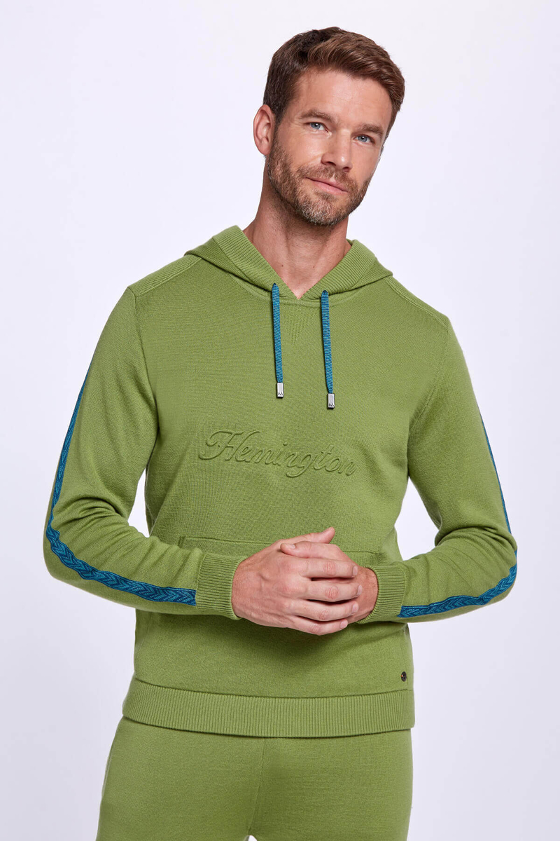 Hemington Şerit Detaylı Logolu Kapüşonlu Yeşil Triko Hoody. 1 Hemington Şerit Detaylı Logolu Kapüşonlu Yeşil Triko Hoody. 1
