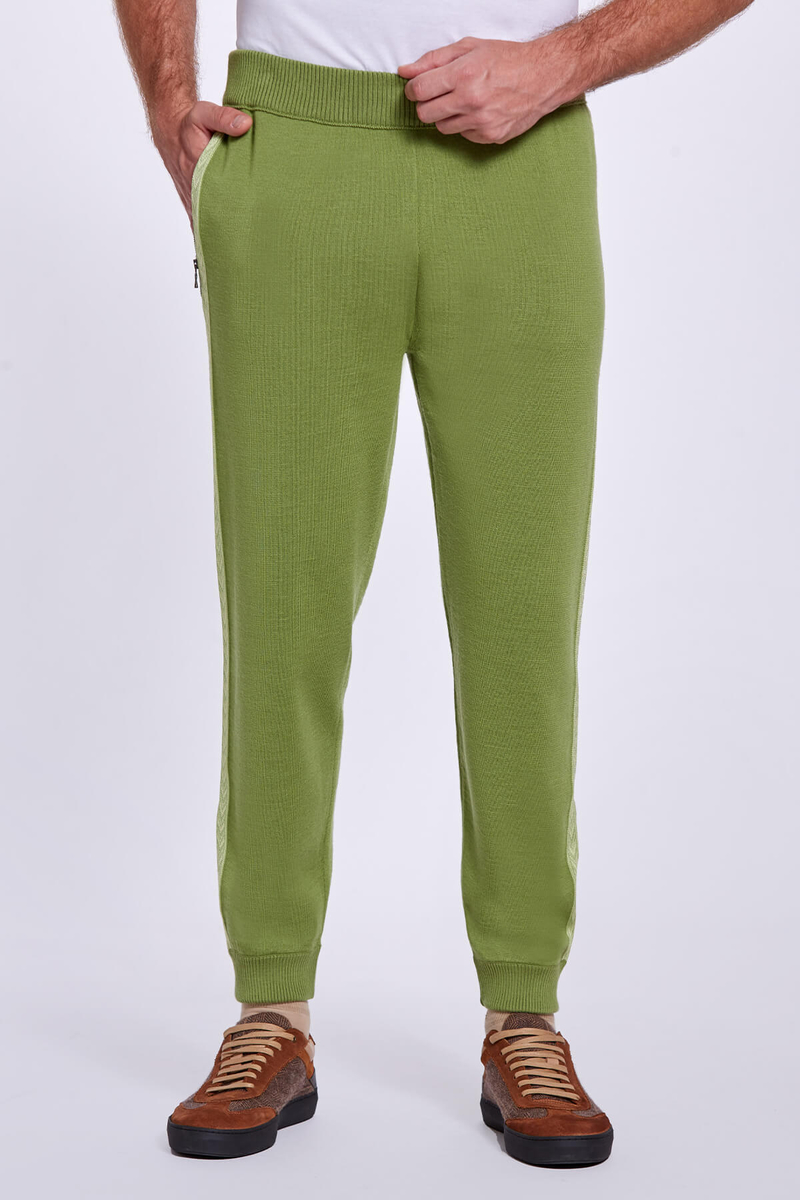 Hemington Şerit Detaylı Yeşil Merino Yün Triko Spor Pantolon. 1
