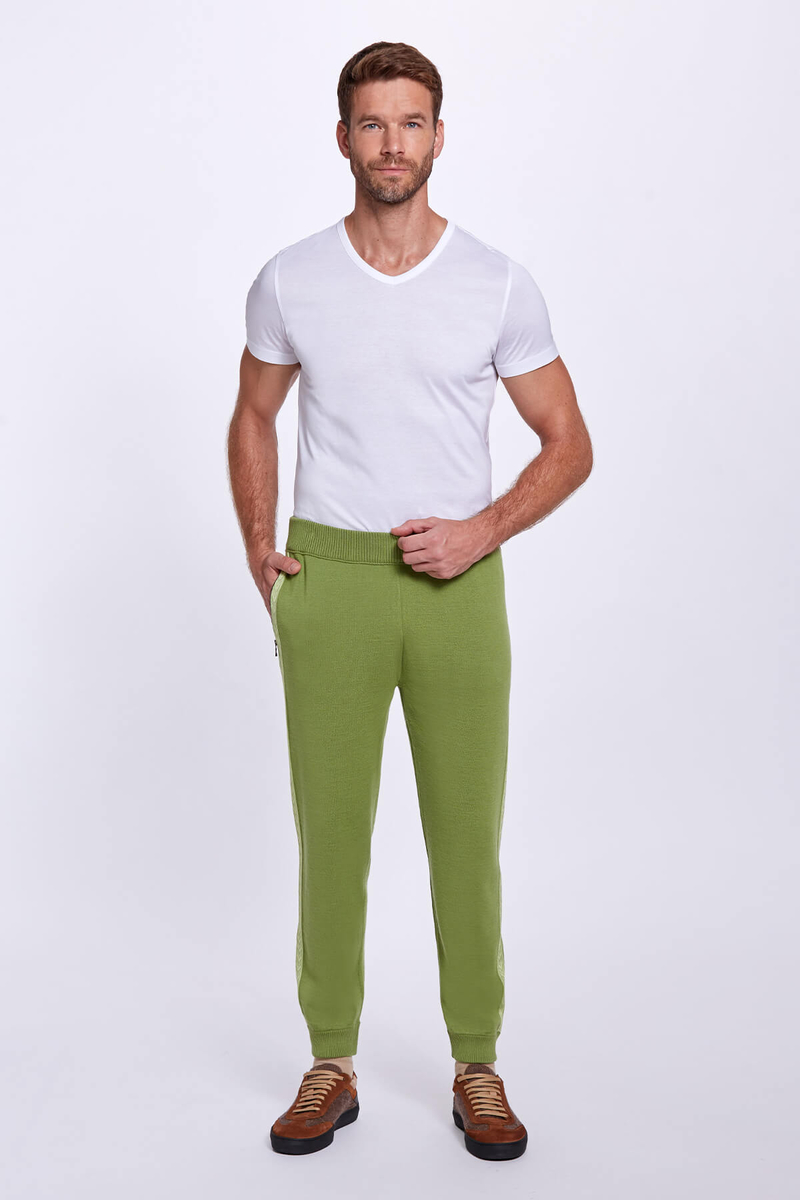 Hemington Şerit Detaylı Yeşil Merino Yün Triko Spor Pantolon. 2