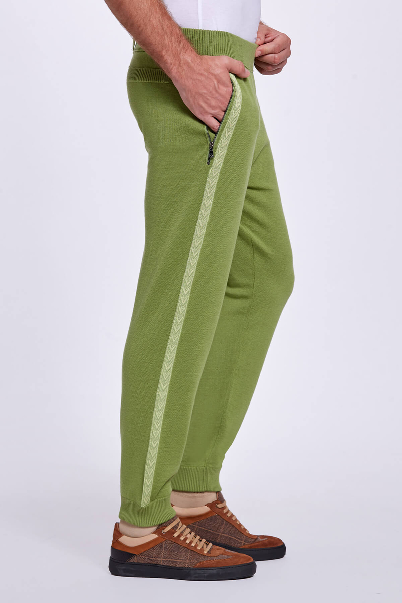 Hemington Şerit Detaylı Yeşil Merino Yün Triko Spor Pantolon. 3