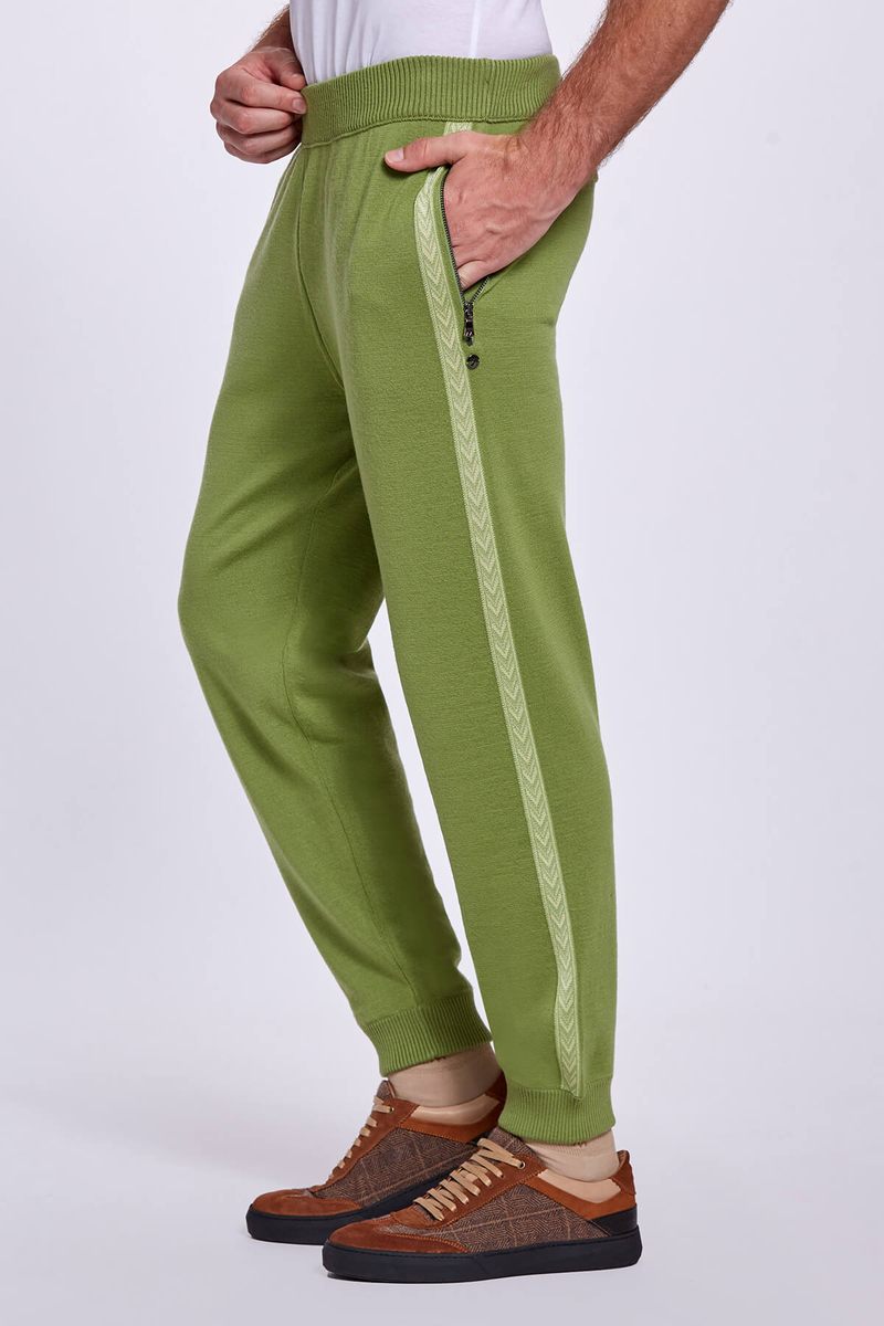 Hemington Şerit Detaylı Yeşil Merino Yün Triko Spor Pantolon. 5