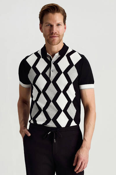 Siyah Beyaz Argyle Desen Triko Polo - Hemington