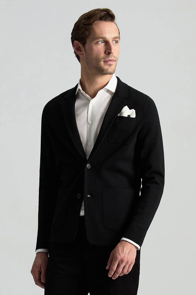 Extrafine Merino Siyah Triko Blazer Ceket