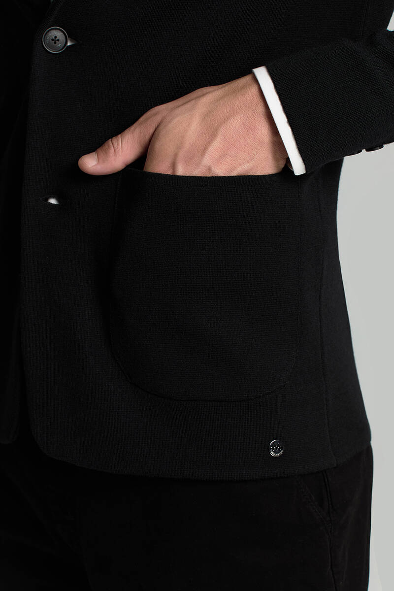 Extrafine Merino Siyah Triko Blazer Ceket