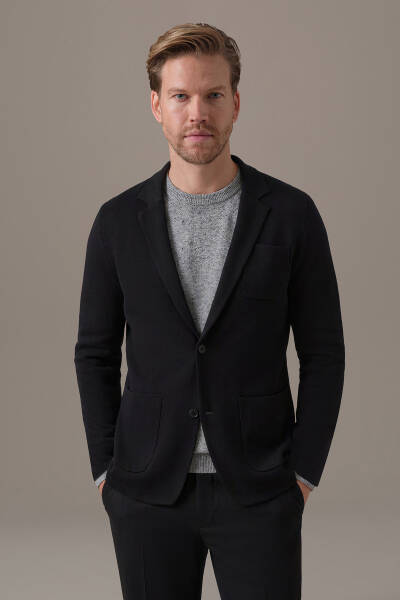 Extrafine Merino Siyah Triko Blazer Ceket