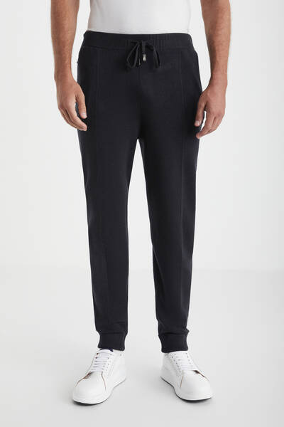 Siyah Merino Yün Activewear Triko Pantolon - Hemington