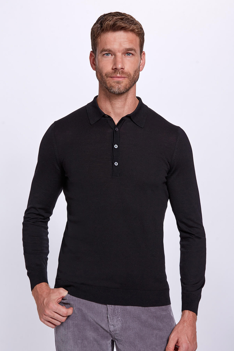 Hemington Polo Yaka Siyah Merino Yün Triko. 1 Hemington Polo Yaka Siyah Merino Yün Triko. 1