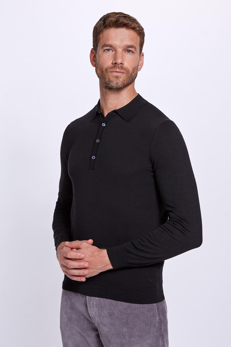 Hemington Polo Yaka Siyah Merino Yün Triko. 3 Hemington Polo Yaka Siyah Merino Yün Triko. 3
