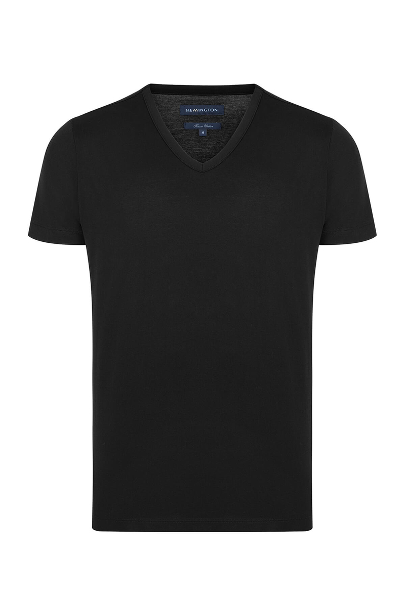 Hemington V Yaka Siyah Basic T-Shirt. 7