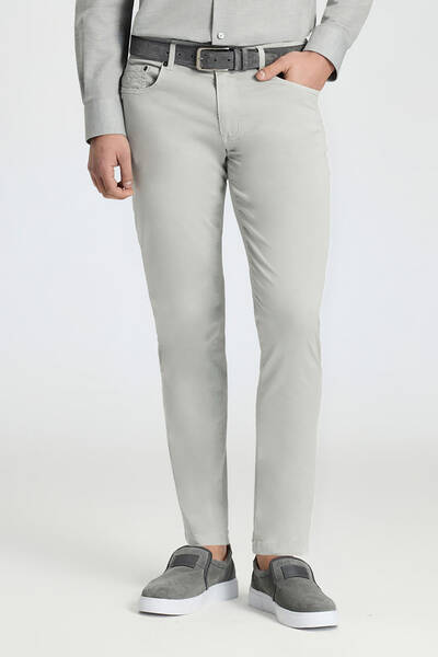 Slim Fit 5 Cep Açık Gri Chino Pantolon