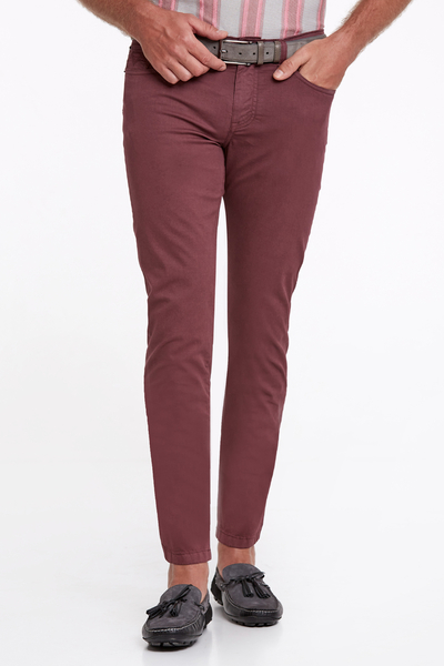 Slim Fit 5 Cep Bordo Yazlık Pantolon